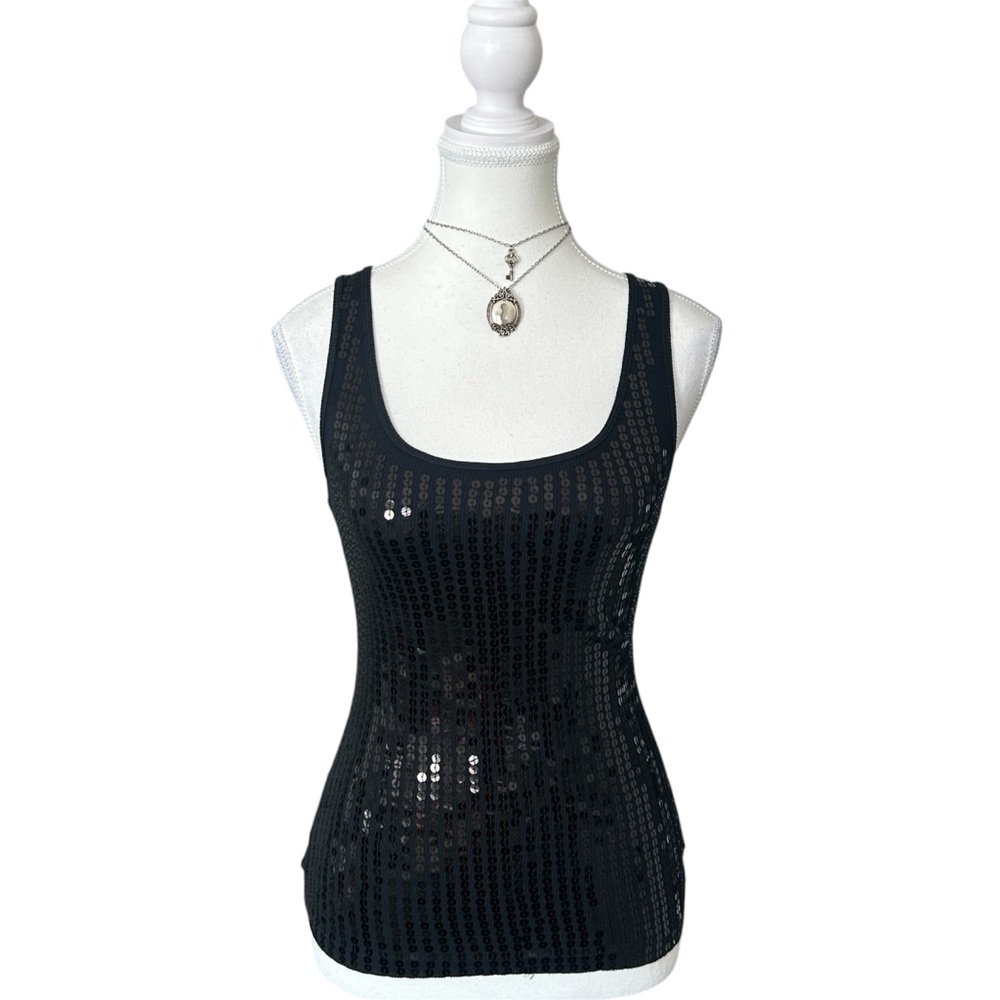 Y2K “MKM” Black Sequin Embellished Tank Top